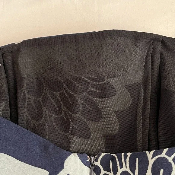 Vtg. Randolph Duke Dress Silk Strapless Maxi Faux Wrap Navy Floral XS Asymmetric